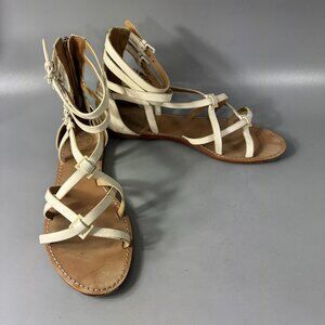Tory Burch Off-White Leather Lucas Flat Gladiator Sandal, Size 8.5